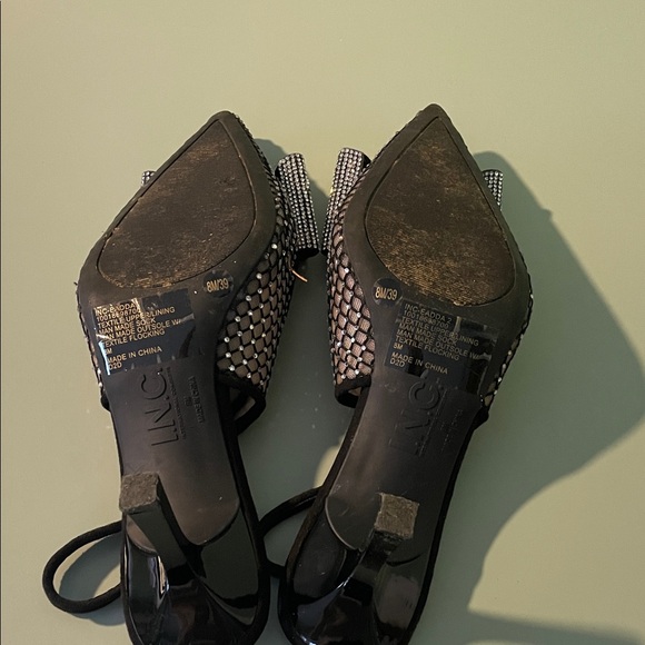 INC International Concepts Black Mesh Heels with Rhinestone Bow - Picture 3 of 3
